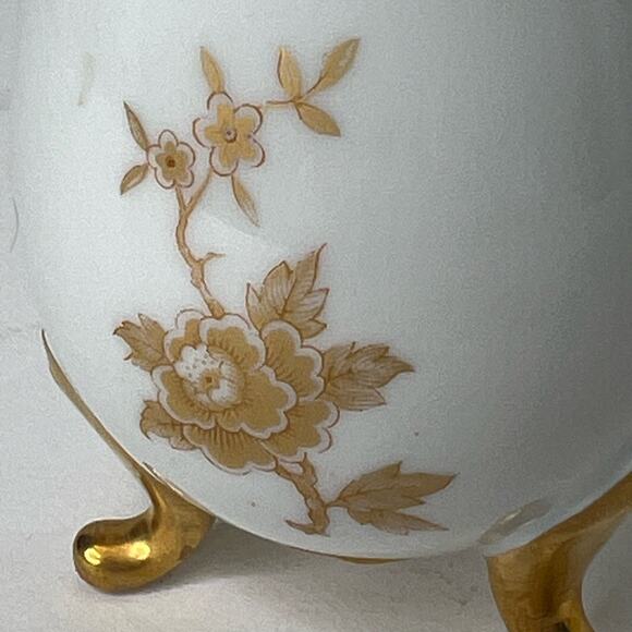 Limoges France Porcelain 24 Kt Gold Rose 3 Footed Egg Shape Cup Hand Painted - Picture 2 of 7